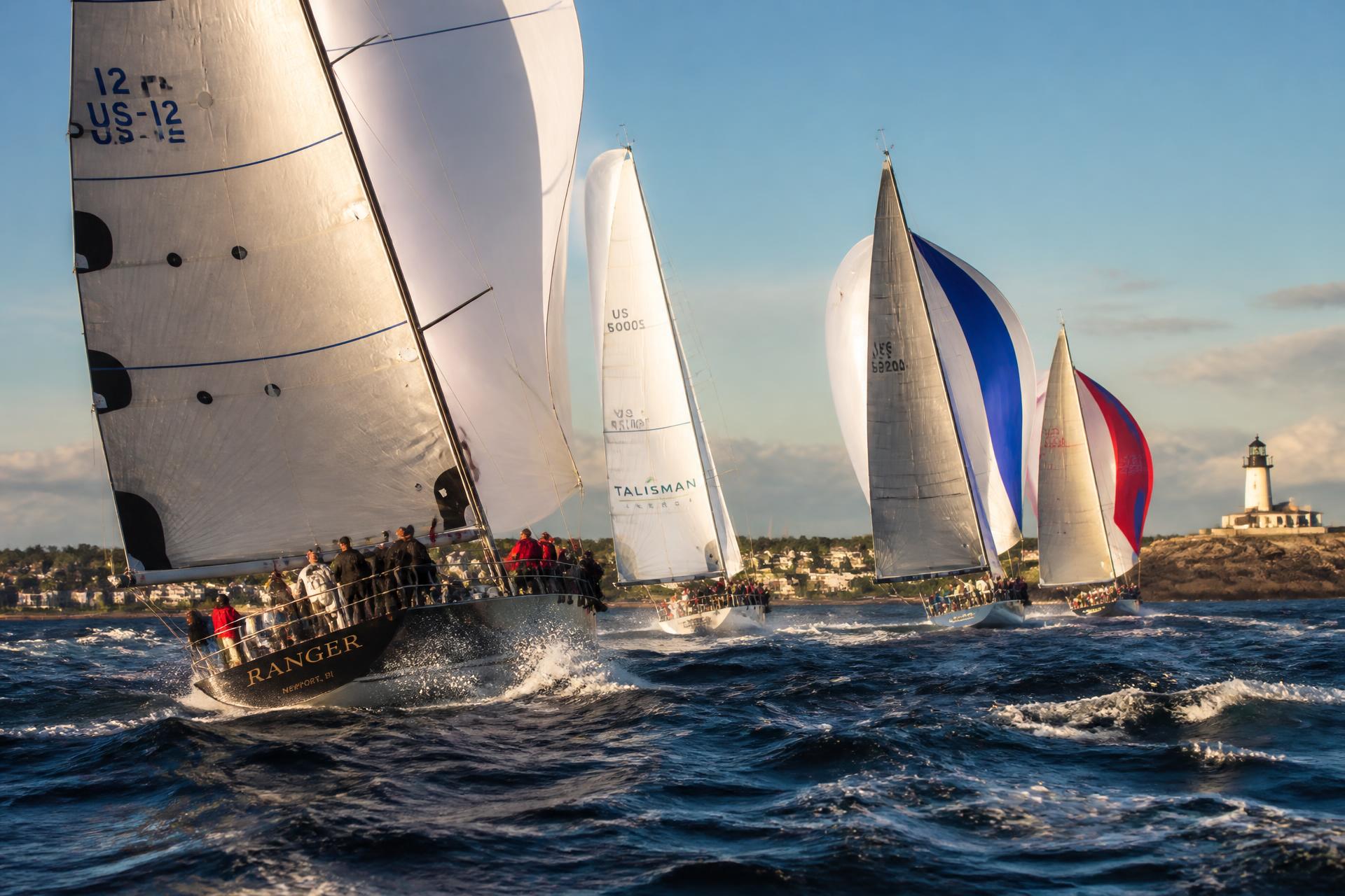 Ocean racing yachts under full sail at the start of the Newport Bermuda Race