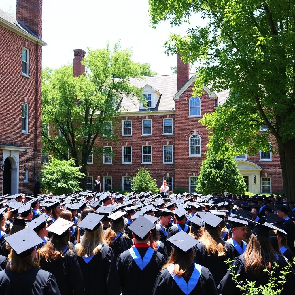 Commencement ceremony on a historic Rhode Island campus